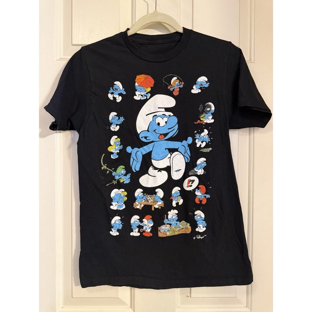 The Smurfs Graphic T Shirt Black S Double Sided Licensed